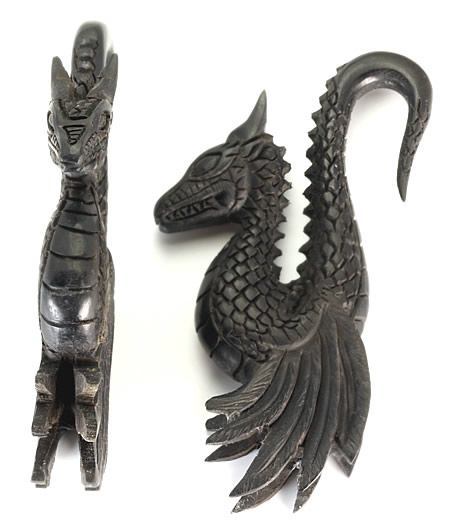 GEORGEOUS DETAILED DRAGON Wholesale Areng Wood Hanger Organic Body Jewelry 4mm - 10mm - Price Per 1