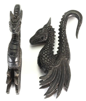 GEORGEOUS DETAILED DRAGON Wholesale Areng Wood Hanger Organic Body Jewelry 4mm - 10mm - Price Per 1