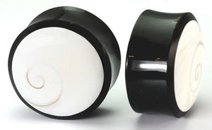 Shiva Eye Shell Inlayed on a Horn Plug Organic Body Jewelry 12mm - 31mm - Price Per 1