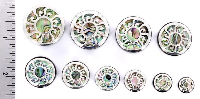 SILVER SUN over Abalone Shell Plug Horn Organic Ear Jewelry - Price Per 1