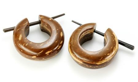 Coconut Shell Cheaters CS# 13- Stirrups Natural Body Jewelry - Price Per 2