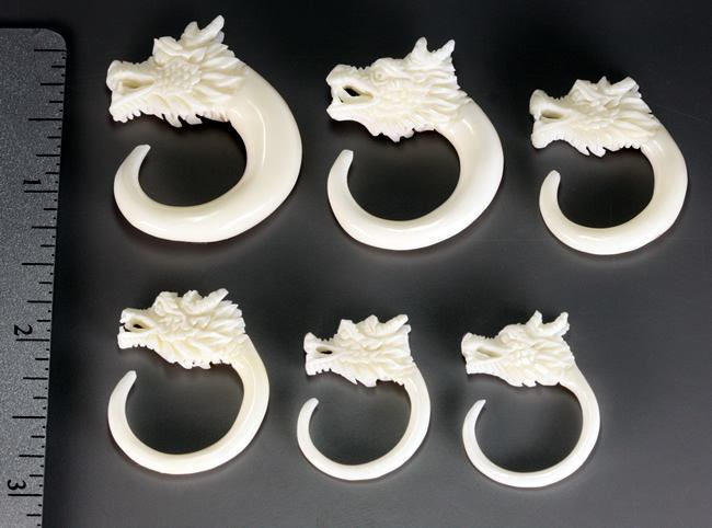 CARVED DRAGONS HEAD Natural Bone Organic Body Jewelry 2mm - 8mm - Price Per 1