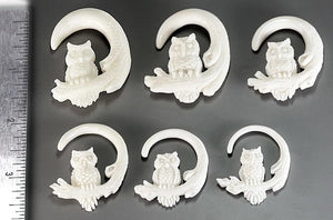 PERCHING OWLS Natural Bone CARVED Organic Body Jewelry 2mm - 8mm - Price Per 2