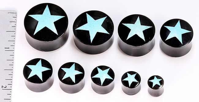 Horn Plug with STAR CRUSHED TURQUOISE Inlay Organic Plug 8mm-24mm - Price Per 1
