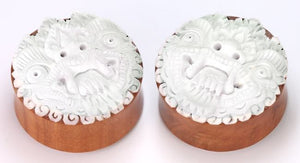 Resin MASK Face Inlayed on Saba Wood Organic Plug Body Jewelry 16mm - 30mm - Price per 1