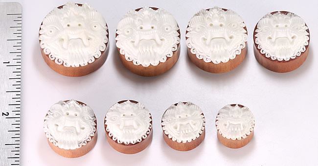 Resin MASK Face Inlayed on Saba Wood Organic Plug Body Jewelry 16mm - 30mm - Price per 1