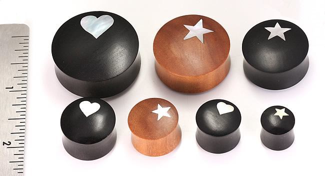 Saba Wood with MOP STAR Inlay Double Flare Solid Natural Plug - 12mm - 34mm - Price Per 1