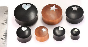 Saba Wood with MOP STAR Inlay Double Flare Solid Natural Plug - 12mm - 34mm - Price Per 1