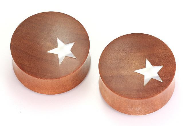 Saba Wood with MOP STAR Inlay Double Flare Solid Natural Plug - 12mm - 34mm - Price Per 1