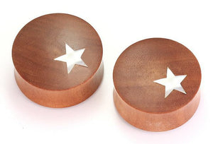 Saba Wood with MOP STAR Inlay Double Flare Solid Natural Plug - 12mm - 34mm - Price Per 1