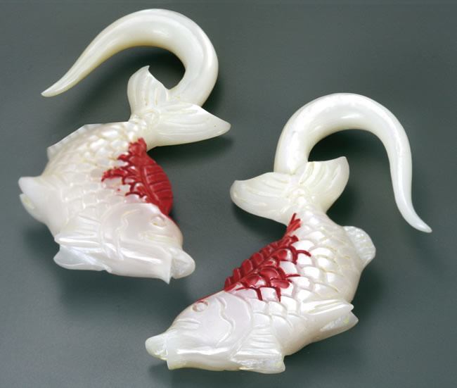 Mother of Pearl KOI FISH Hanger Organic Jewelry - 2mm - 9.5mm - Price Per 1