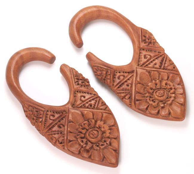 Ornate Shield Red Saba Wood Hanger — Price Per 1