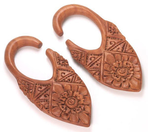 Ornate Shield Red Saba Wood Hanger — Price Per 1