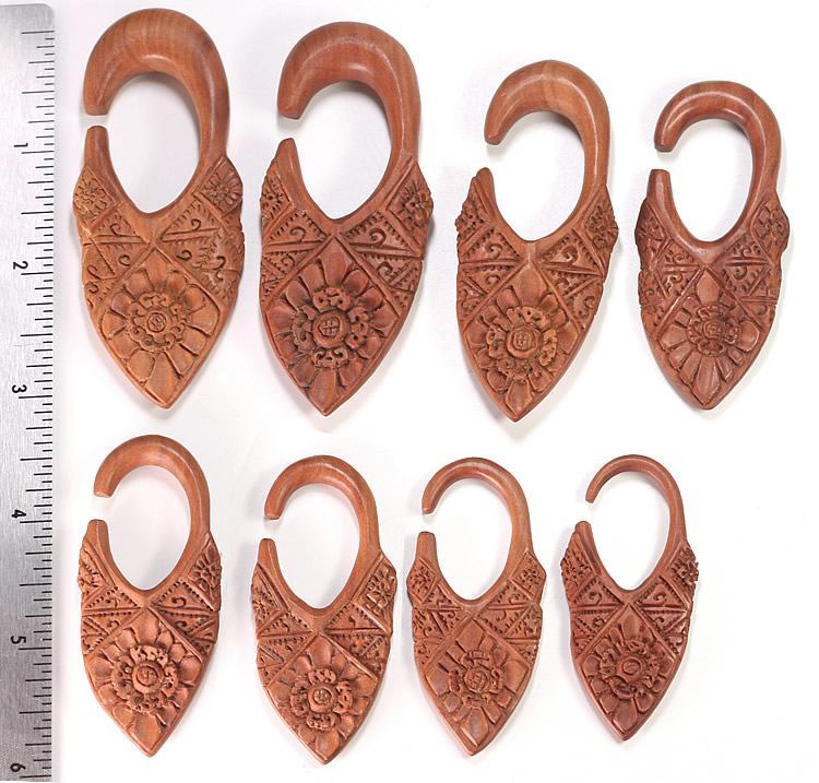 Ornate Shield Red Saba Wood Hanger — Price Per 1