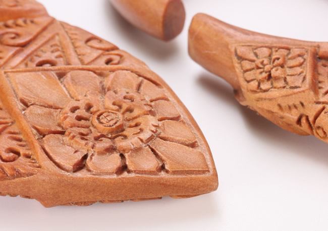 Ornate Shield Red Saba Wood Hanger — Price Per 1