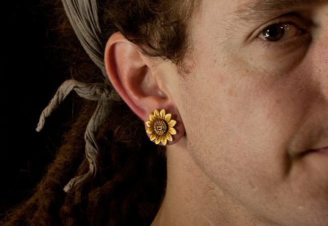 SILVER Sun Flower Painted Leather Double Flare Horn Plug 8mm - 50mm - Price Per 1