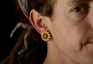 SILVER Sun Flower Painted Leather Double Flare Horn Plug 8mm - 50mm - Price Per 1