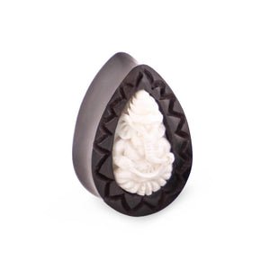 Black Areng Wood 3D Bone Ganesh Elephant Tear Drop Plug — Price Per 1