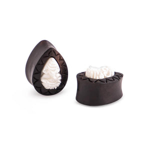 Black Areng Wood 3D Bone Ganesh Elephant Tear Drop Plug — Price Per 1