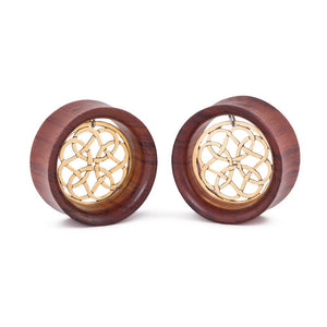 Dangling Brass Mandala Red Tigerwood Tunnel - 14mm-30mm - Price Per 1