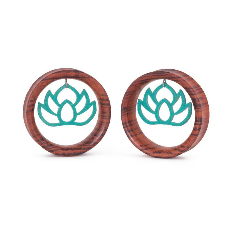 Dangling Turquoise Breathe Deep Open Lotus Red Tigerwood Tunnel - 24mm-50mm - Price Per 1