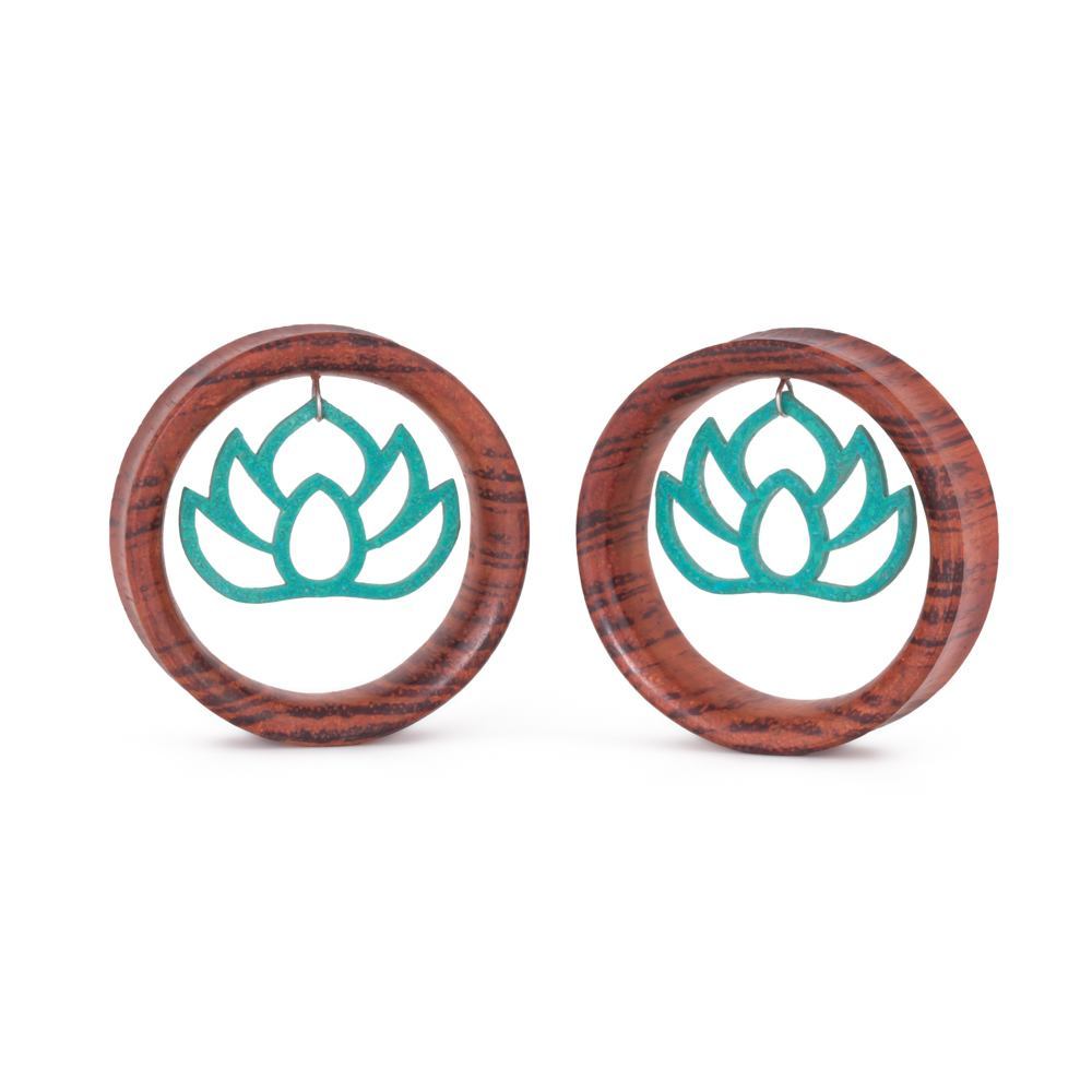 Dangling Turquoise Breathe Deep Open Lotus Red Tigerwood Tunnel - 24mm-50mm - Price Per 1