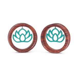 Dangling Turquoise Breathe Deep Open Lotus Red Tigerwood Tunnel - 24mm-50mm - Price Per 1