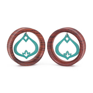 Dangling Turquoise Lakshmi's Tear Drop Lotus Red Tigerwood Tunnel - 20mm-50mm - Price Per 1