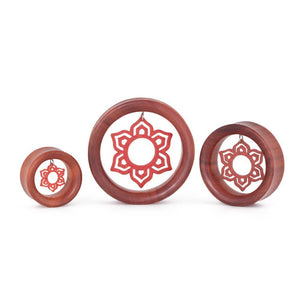 Dangling Red Coral Blooming Lotus Saba Wood Tunnel - 26mm-50mm - Price Per 1