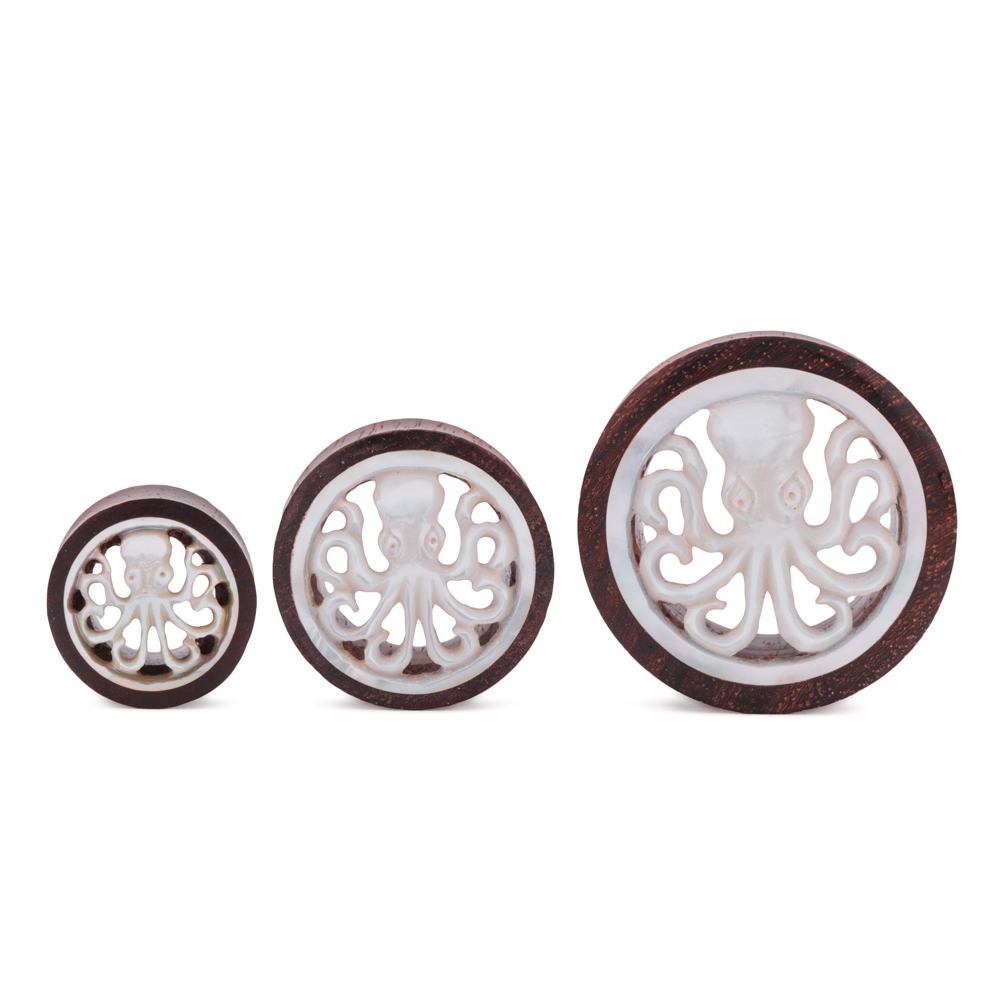 Mother of Pearl Octopus Inlaid Sono Wood Tunnel - 16mm-30mm - Price Per 1