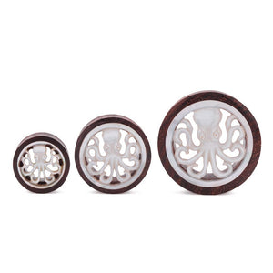 Mother of Pearl Octopus Inlaid Sono Wood Tunnel - 16mm-30mm - Price Per 1