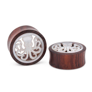 Mother of Pearl Octopus Inlaid Sono Wood Tunnel - 16mm-30mm - Price Per 1