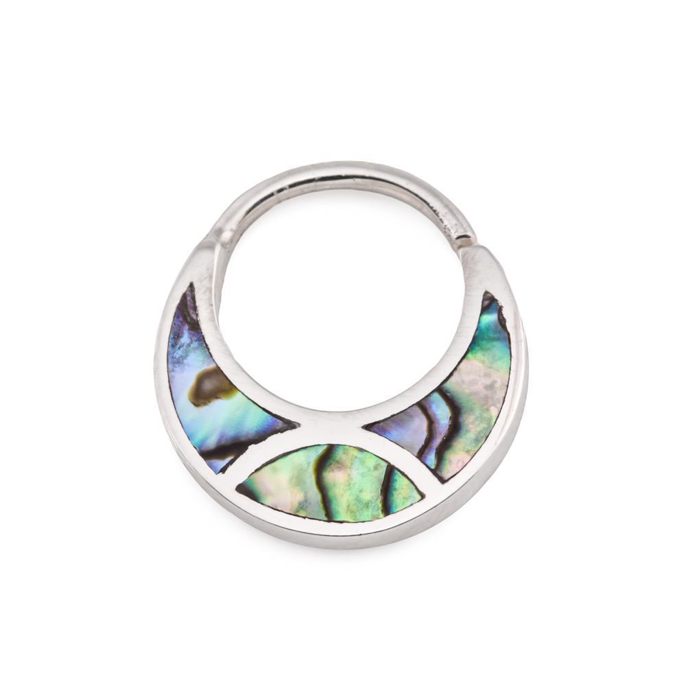 16g Abalone Shell Inlaid .925 Sterling Silver Plated Bendable Septum Ring
