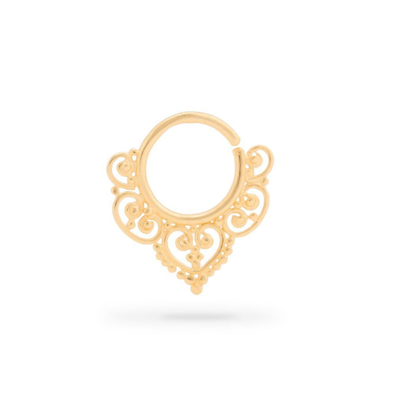 18g Yellow Gold Plated Filigree Heart Bendable Septum Ring