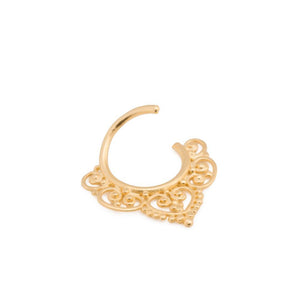 18g Yellow Gold Plated Filigree Heart Bendable Septum Ring