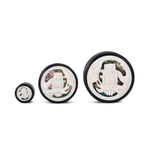 Give a Hoot Abalone and Bone Inlaid Areng Wood Plug – Price Per 1