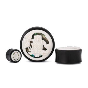 Give a Hoot Abalone and Bone Inlaid Areng Wood Plug – Price Per 1