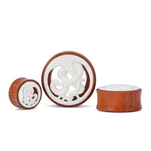 Serpent Protector Chang Wood Tunnel with Bone Carving — 20mm – 1-1/2" — Price Per 1