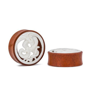 Serpent Protector Chang Wood Tunnel with Bone Carving — 20mm – 1-1/2" — Price Per 1