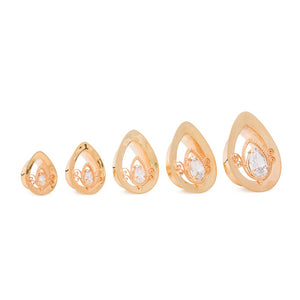 Gold Plated Crystal Teardrop Tunnel — 14mm–30mm — Price Per 1