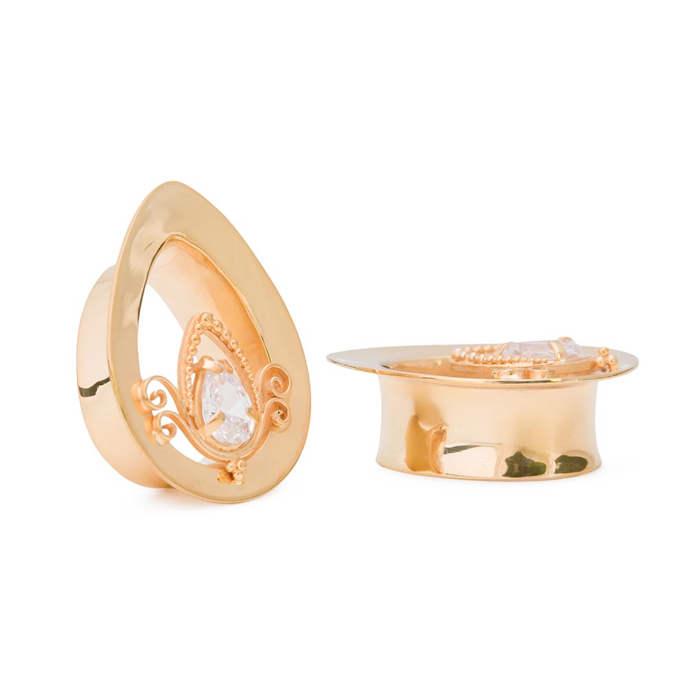 Gold Plated Crystal Teardrop Tunnel — 14mm–30mm — Price Per 1