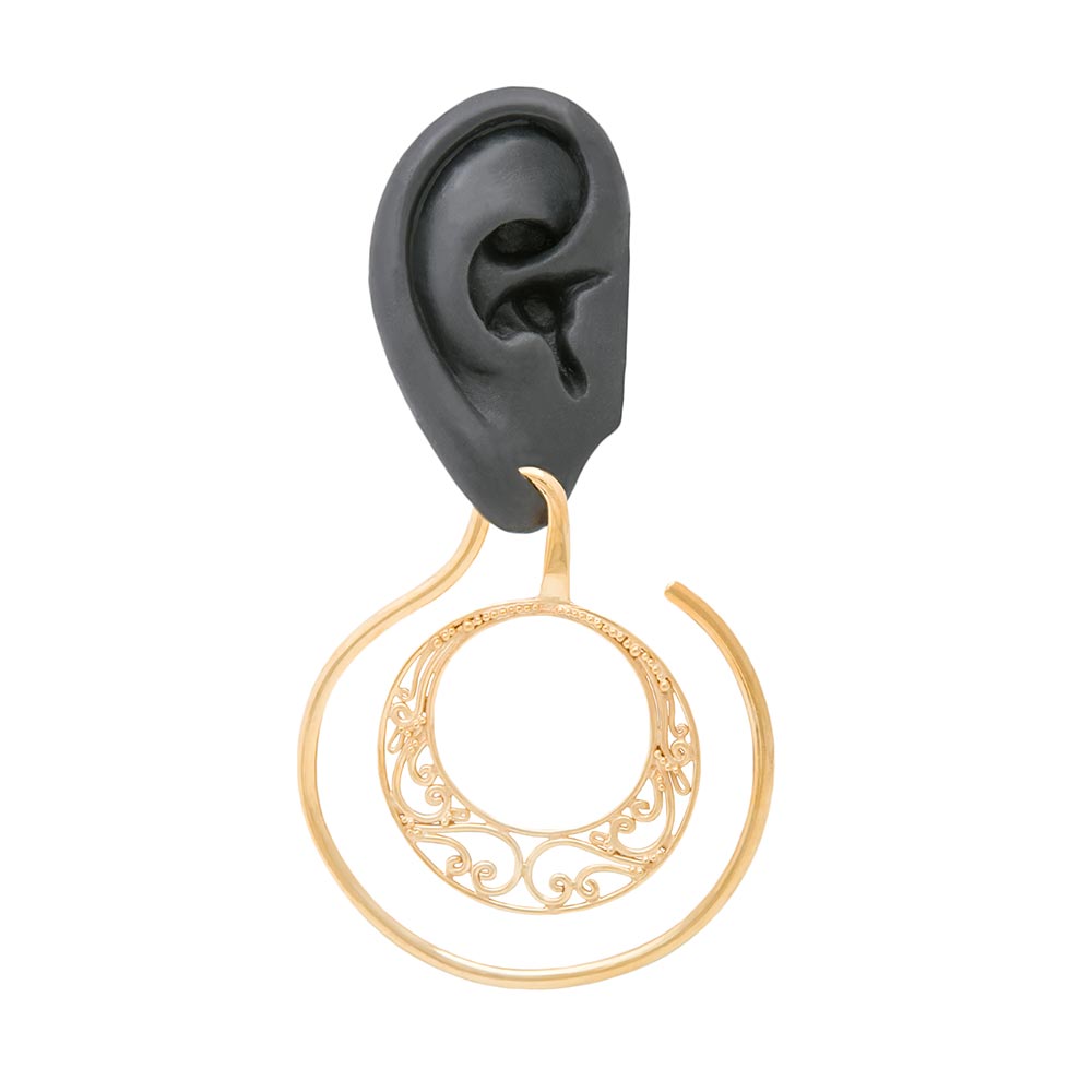 French Filigree Crescent Gold Plated Ear Weight — 4mm Thick — Price Per 1