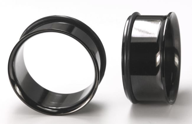 10g - 1” Black PVD Coated Single Flare Steel Tunnel – Price Per 1