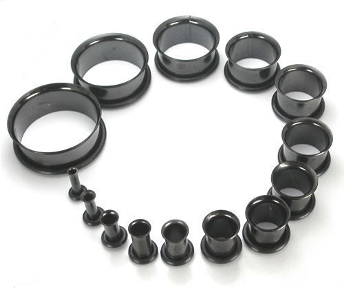 10g - 1” Black PVD Coated Single Flare Steel Tunnel – Price Per 1