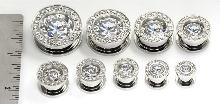BLING Threaded Tunnel Plugs High Polish Steel Ear Jewelry 0g - 1" - Price Per 1