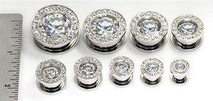 BLING Threaded Tunnel Plugs High Polish Steel Ear Jewelry 0g - 1" - Price Per 1
