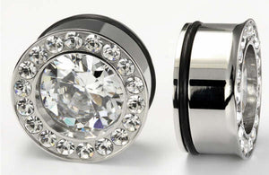 Single Flare BLING Plugs High Polish Steel Ear Jewelry 0g - 1" - Price Per 1