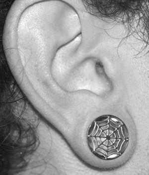 Single Flare Impression SPIDERS WEB Super High Polish Steel Ear Jewelry 00g - 1" - Price Per 1