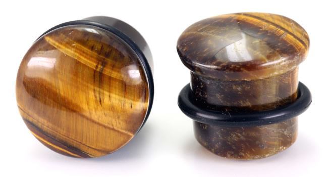 Top Hat BROWN TIGER EYE STONE Plug with Black Oring - 8g - 9/16" - Price Per 1