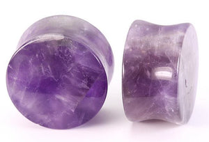 Double Flare Amethyst Stone Plug — Price Per Pair